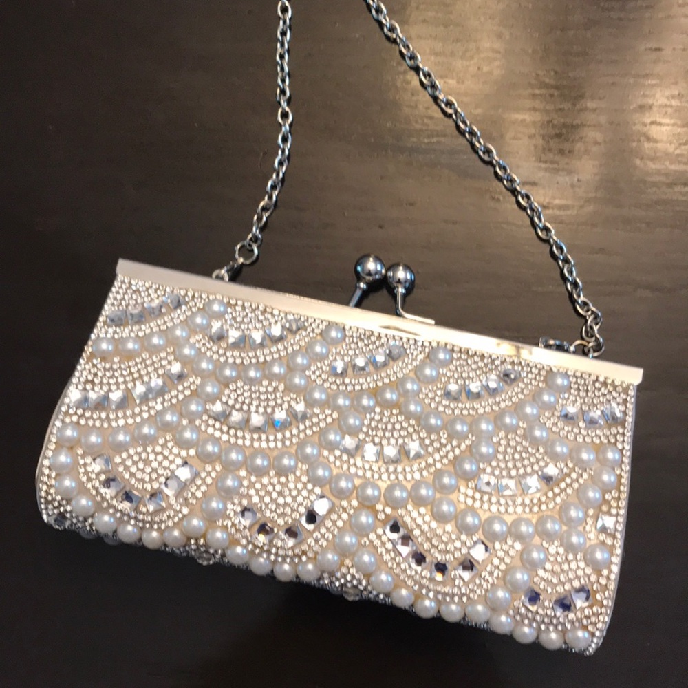 Charming Charlie Pearl Sparkly Formal Clutch Bag